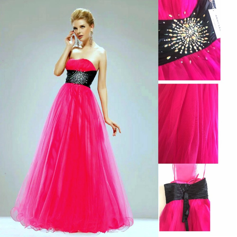 NWT Anny Lee Colorblock Waist Puffy skirt Formal Princess Prom Gown XL, Fuchsia